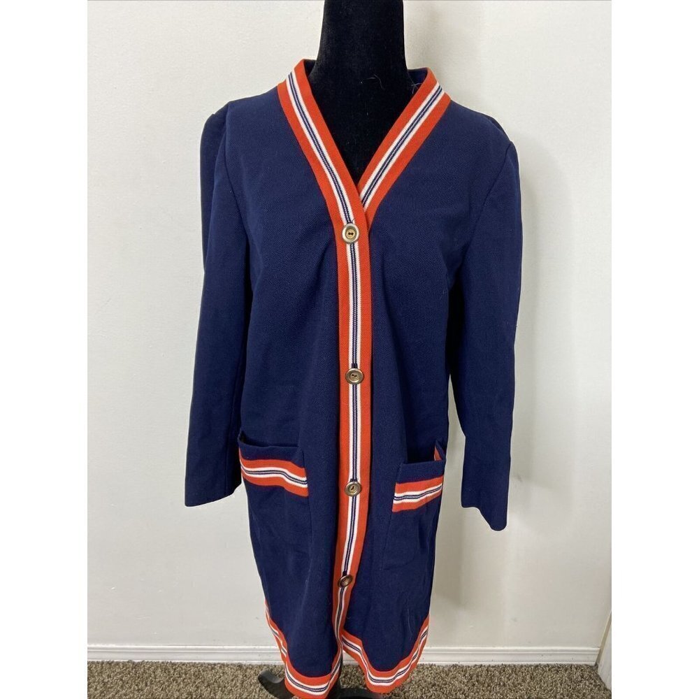 Vintage Butte Knit M/L Long Cardigan Dacron Polyester Gogo A Line Dress‎ Mod 60s